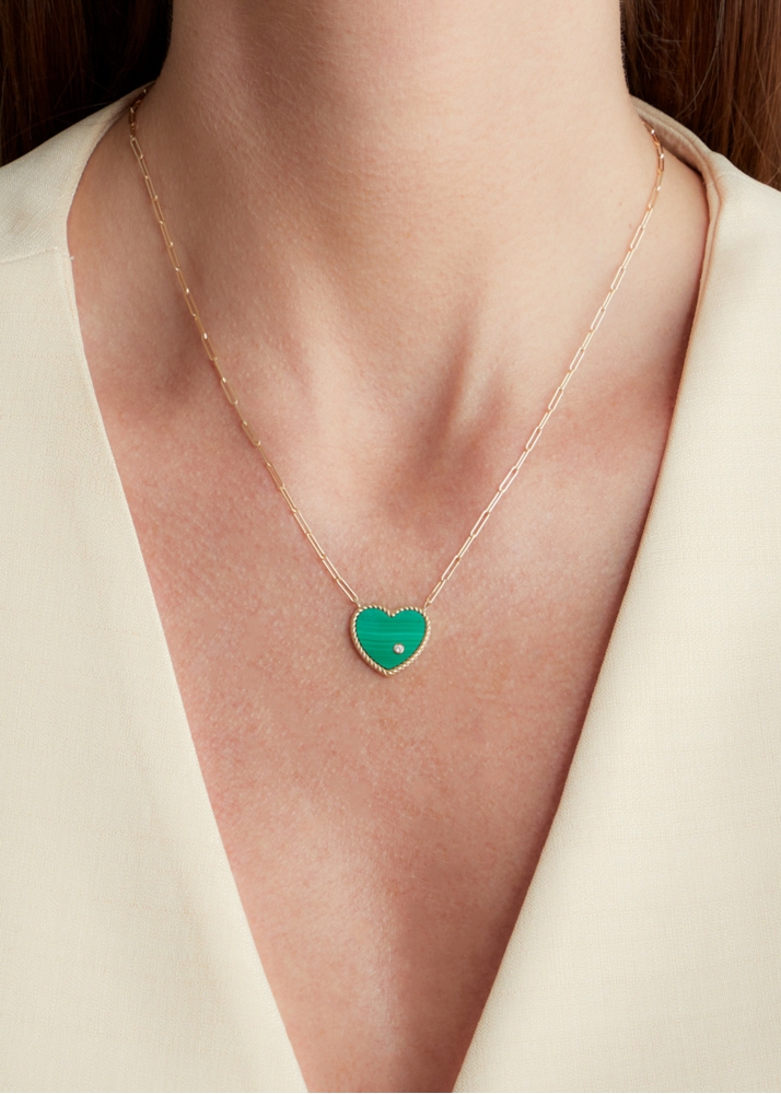 COLLIER SOLITAIRE PM COEUR MALACHITE OR JAUNE