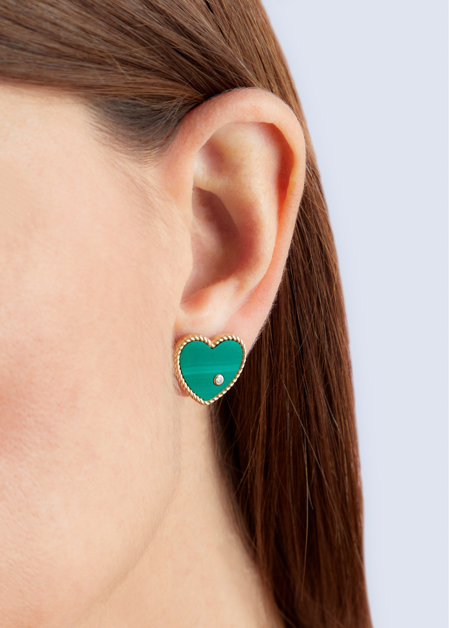 PAIRE DE PUCES COEUR MALACHITE OR JAUNE