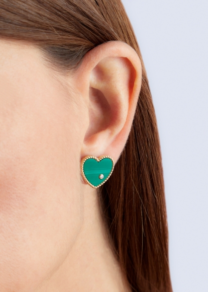 PAIRE DE PUCES COEUR MALACHITE OR JAUNE