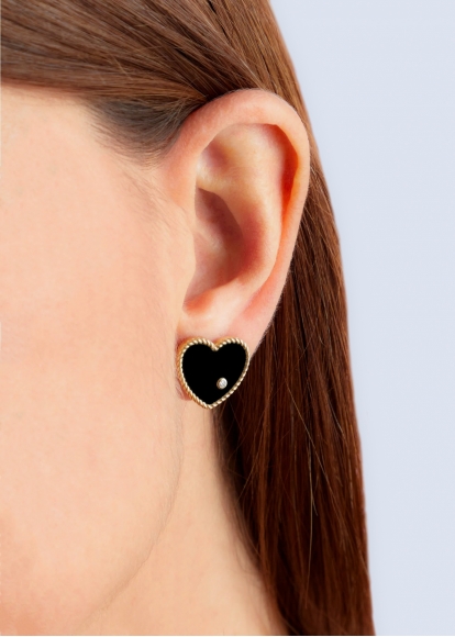 PAIRE DE PUCES COEUR ONYX OR JAUNE