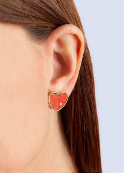 PAIRE DE PUCES COEUR CORAIL OR JAUNE