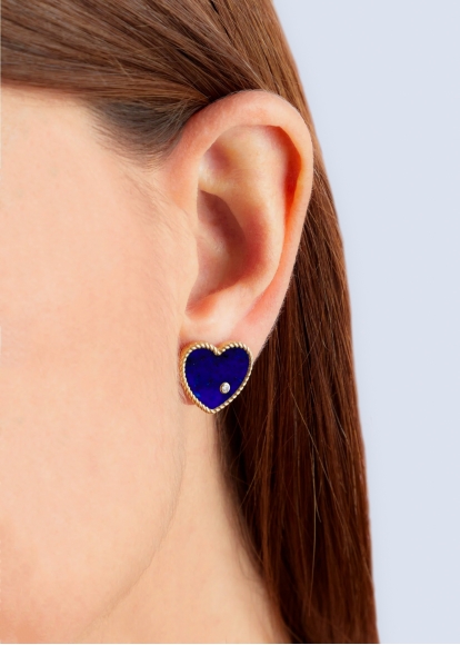 PAIRE DE PUCES COEUR LAPIS LAZULI OR JAUNE
