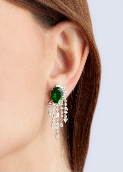 PAIRE DE BOUCLE D'OREILLE POMPADOUR FRANGES PM OR BLANC