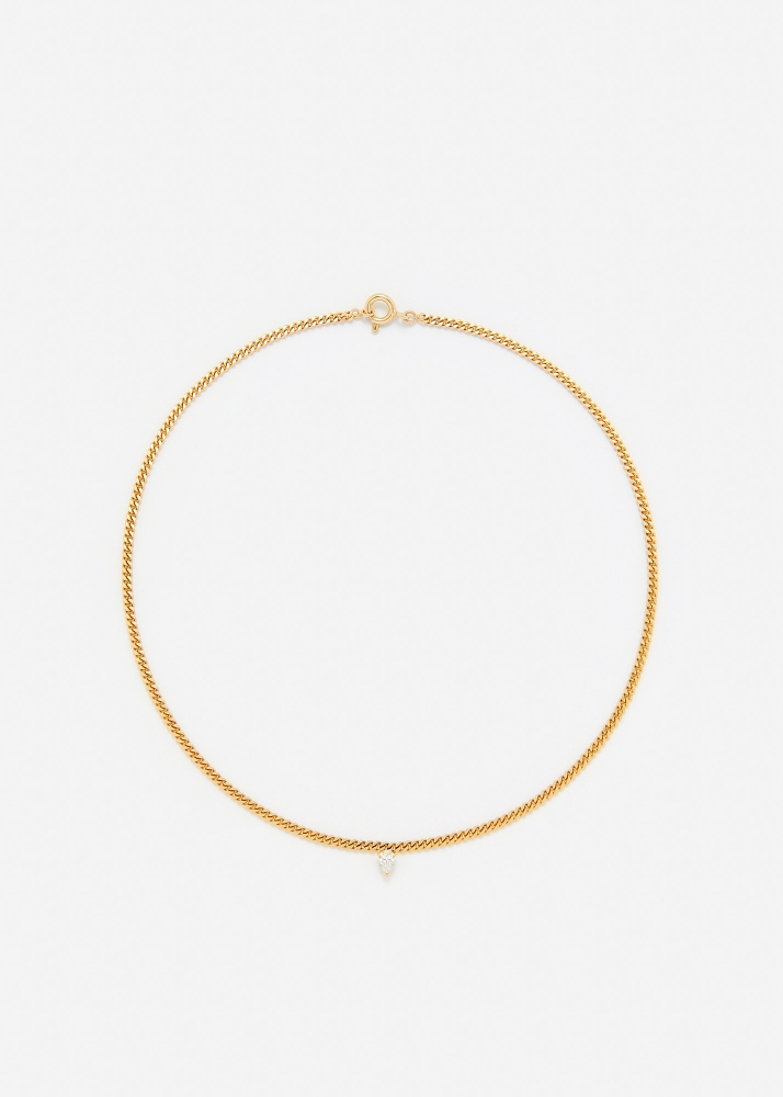 COLLIER GOURMETTE FLOTTANT DIAMANT POIRE OR JAUNE