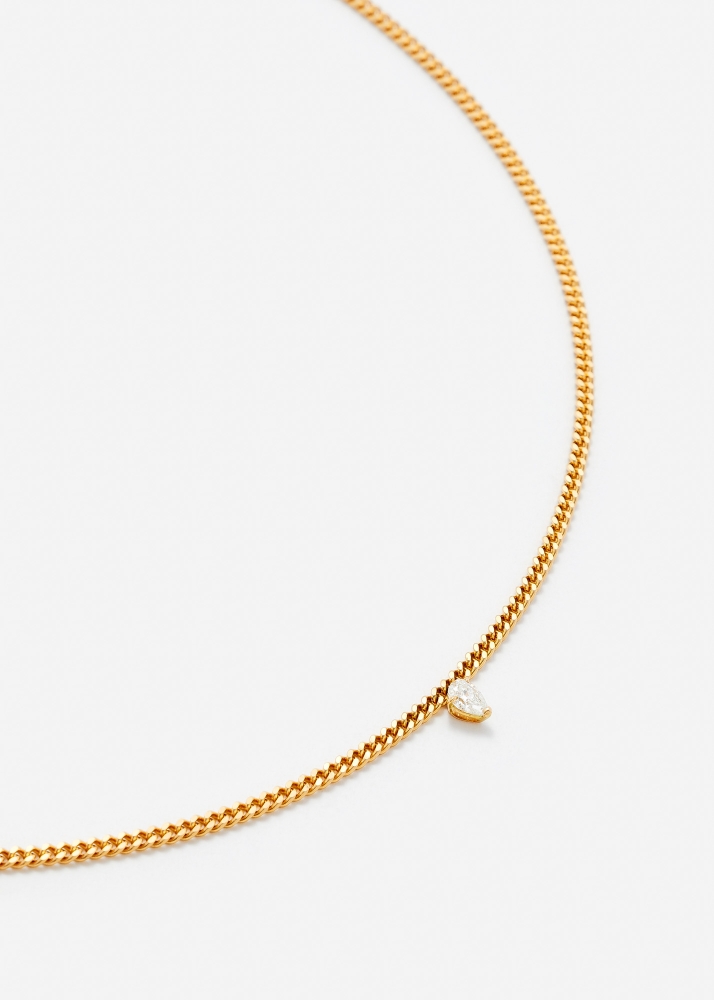 COLLIER GOURMETTE FLOTTANT DIAMANT POIRE OR JAUNE