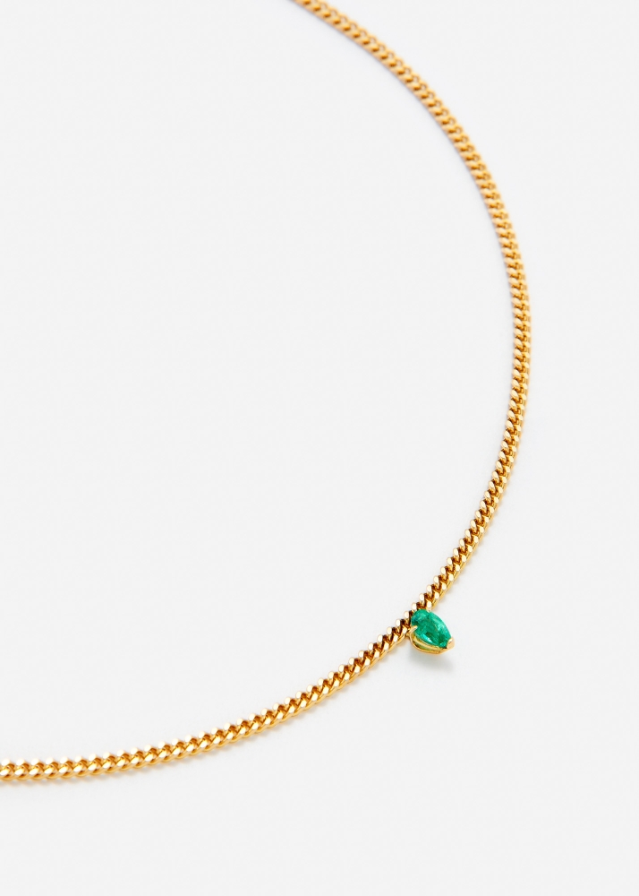 COLLIER GOURMETTE FLOTTANT ÉMERAUDE POIRE OR JAUNE