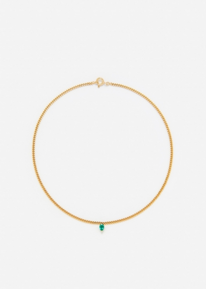 COLLIER GOURMETTE FLOTTANT ÉMERAUDE POIRE OR JAUNE