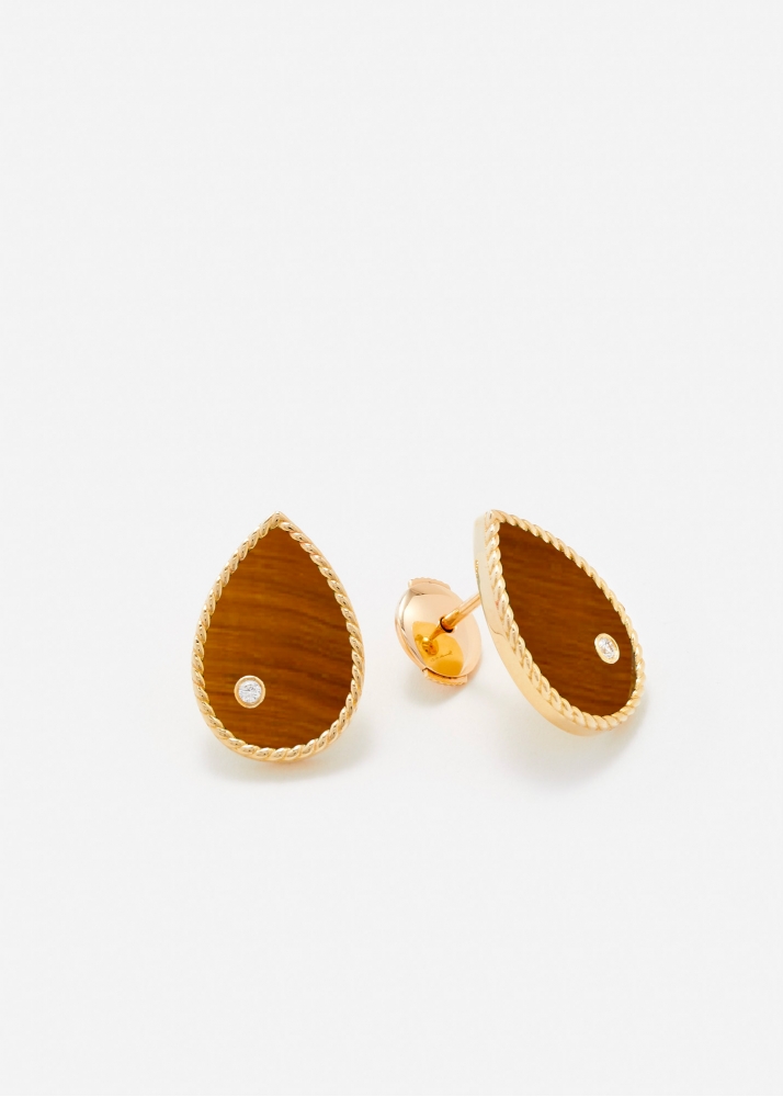 PAIRE DE PUCES POIRE OEIL DE TIGRE OR JAUNE