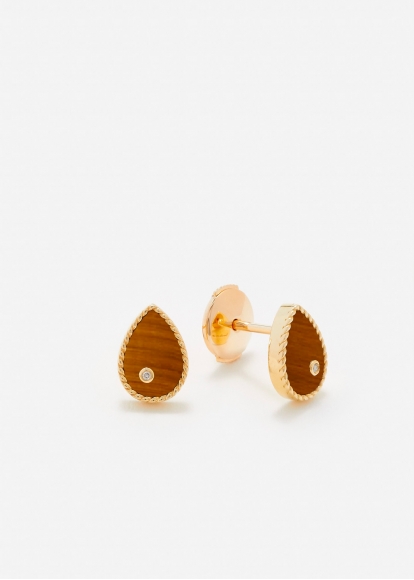 PAIRE DE BABY PUCES POIRE OEIL DE TIGRE OR JAUNE