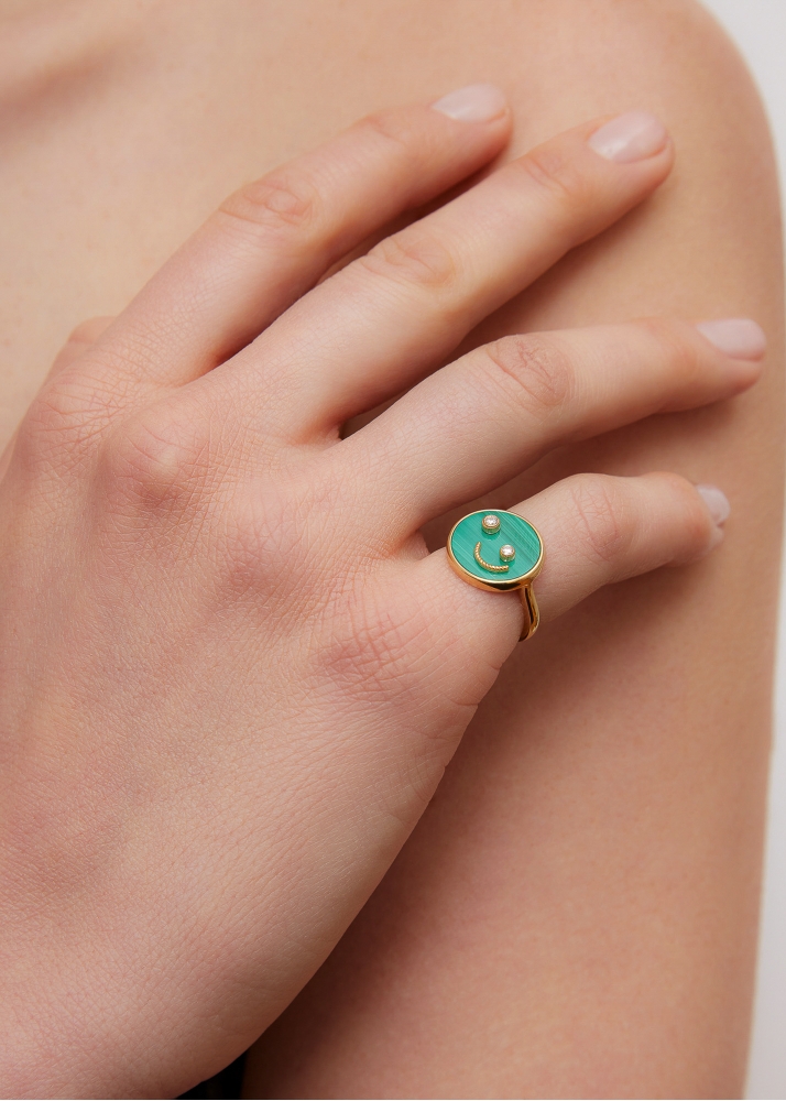 BAGUE PETIT SOURIRE MALACHITE OR JAUNE