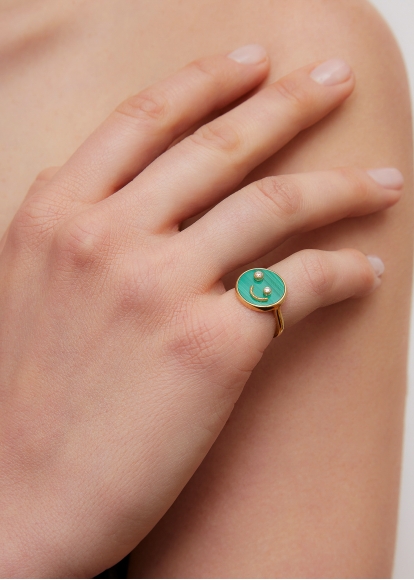 BAGUE PETIT SOURIRE MALACHITE OR JAUNE