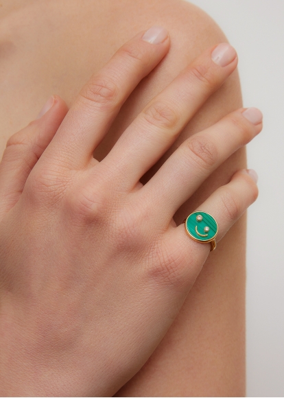 BAGUE PETIT SOURIRE MALACHITE OR JAUNE