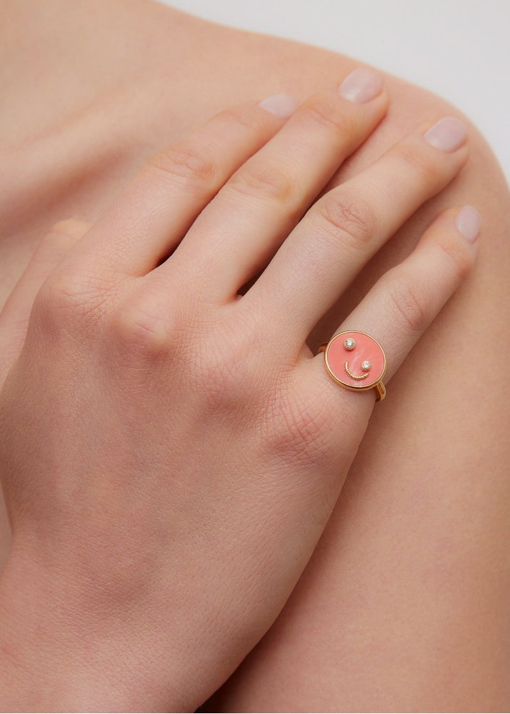 BAGUE PETIT SOURIRE CORAIL OR JAUNE