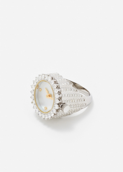 BAGUE MONTRE L'HORLOGE FULL DIAMANTS OR BLANC