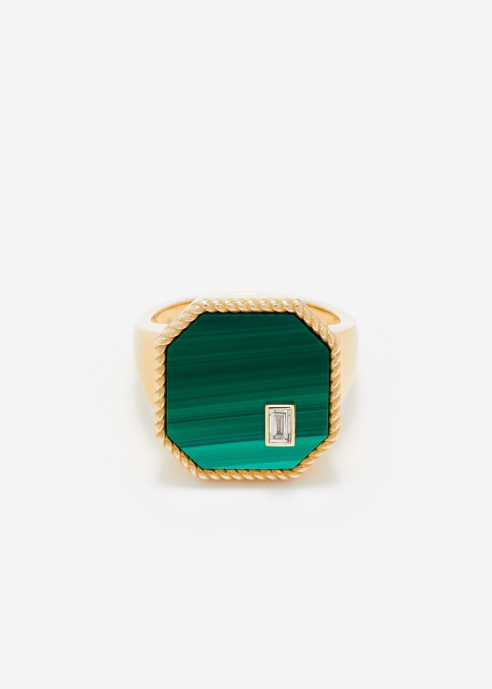 CHEVALIÈRE OCTO MALACHITE OR JAUNE