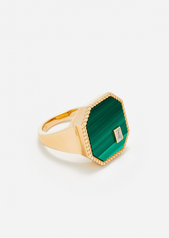 CHEVALIÈRE OCTO MALACHITE OR JAUNE