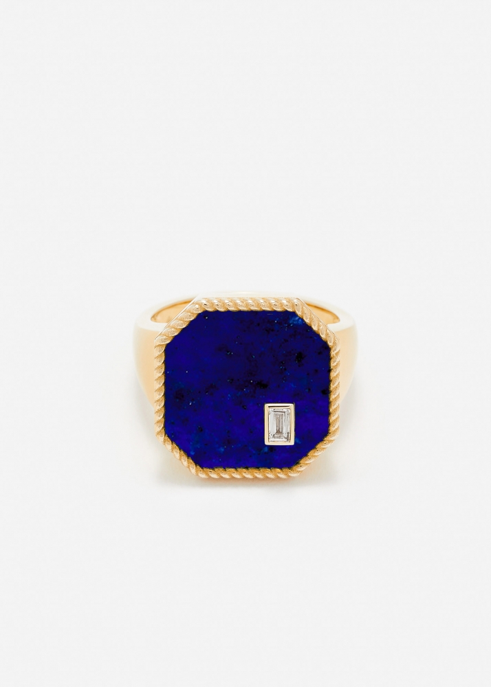 CHEVALIÈRE OCTO LAPIS LAZULI OR JAUNE