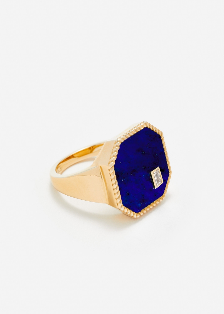 CHEVALIÈRE OCTO LAPIS LAZULI OR JAUNE