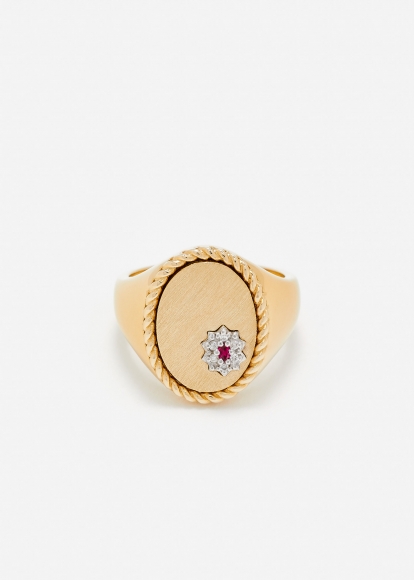 CHEVALIÈRE OVALE POMPADOUR RUBIS OR JAUNE