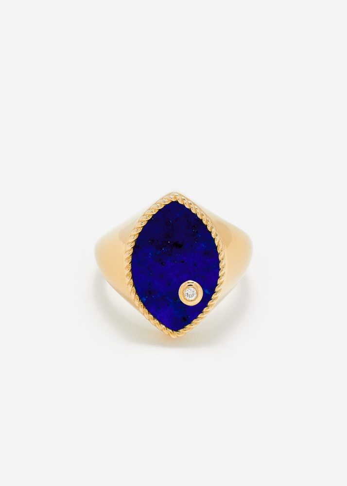 CHEVALIÈRE MARQUISE LAPIS LAZULI OR JAUNE