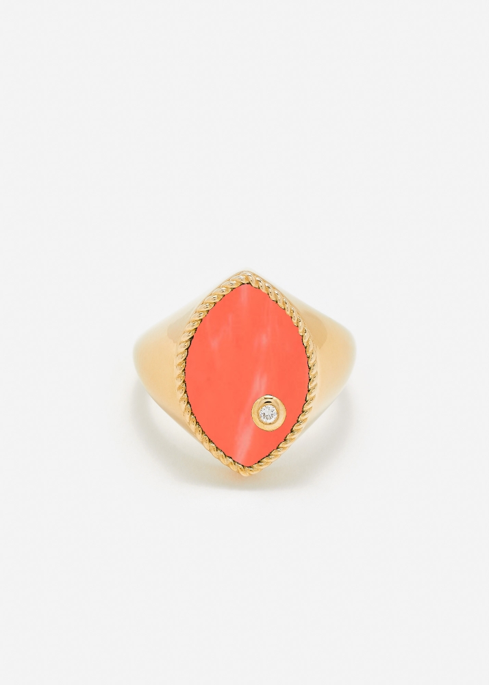CHEVALIÈRE MARQUISE CORAIL OR JAUNE