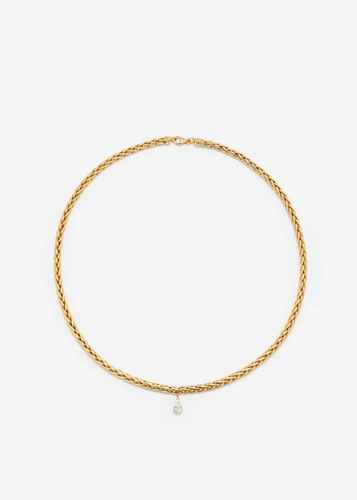 MAXI COLLIER PALMIER FLOTTANT DIAMANT POIRE OR JAUNE