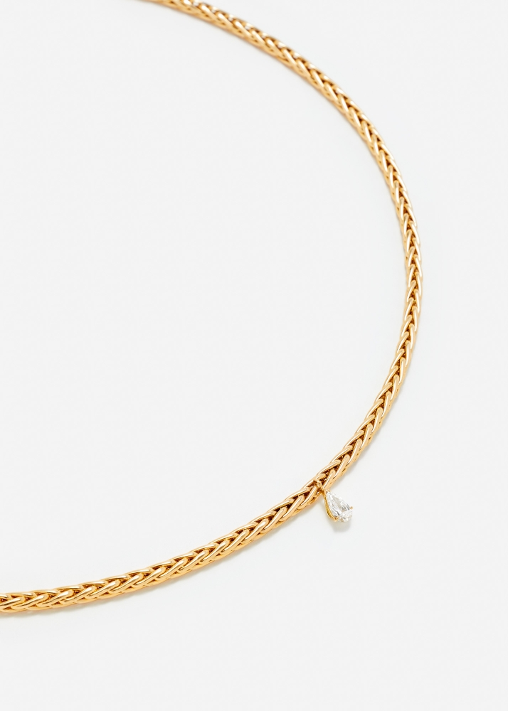 MAXI COLLIER PALMIER FLOTTANT DIAMANT POIRE OR JAUNE