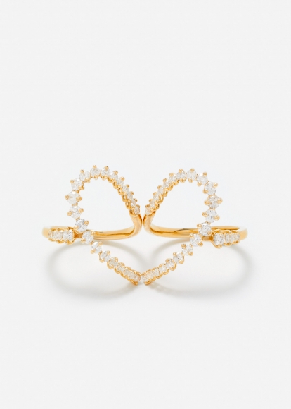 DOUBLE BAGUE COEUR DIAMANTS OR JAUNE