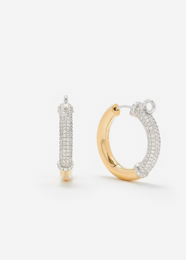 PAIRE DE CRÉOLES MOUSQUETON DIAMANTS 2 ORS