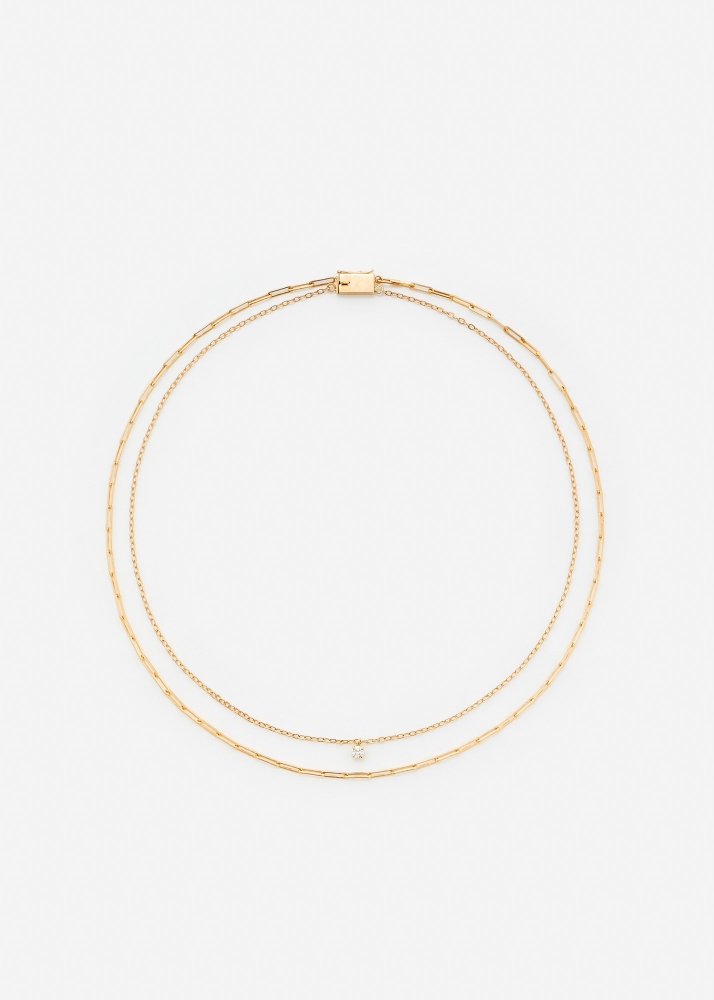 COLLIER DOUBLE SOLITAIRE PM DIAMANT OR JAUNE
