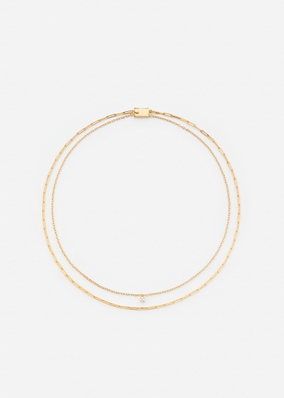 COLLIER DOUBLE SOLITAIRE PM DIAMANT OR JAUNE