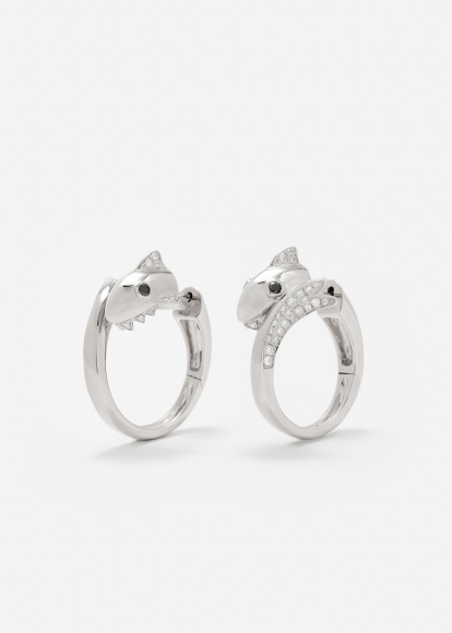 PAIRE DE CRÉOLES REQUIN GM OR BLANC