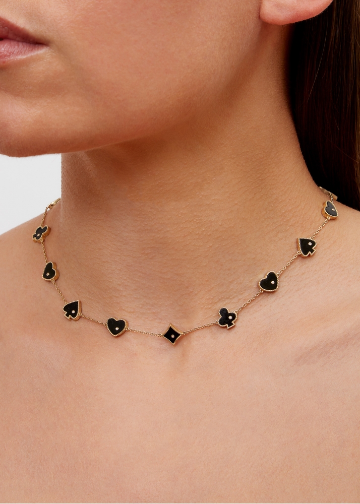 COLLIER CASINO ONYX & NACRE OR JAUNE