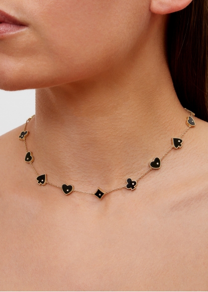 COLLIER CASINO ONYX & NACRE OR JAUNE