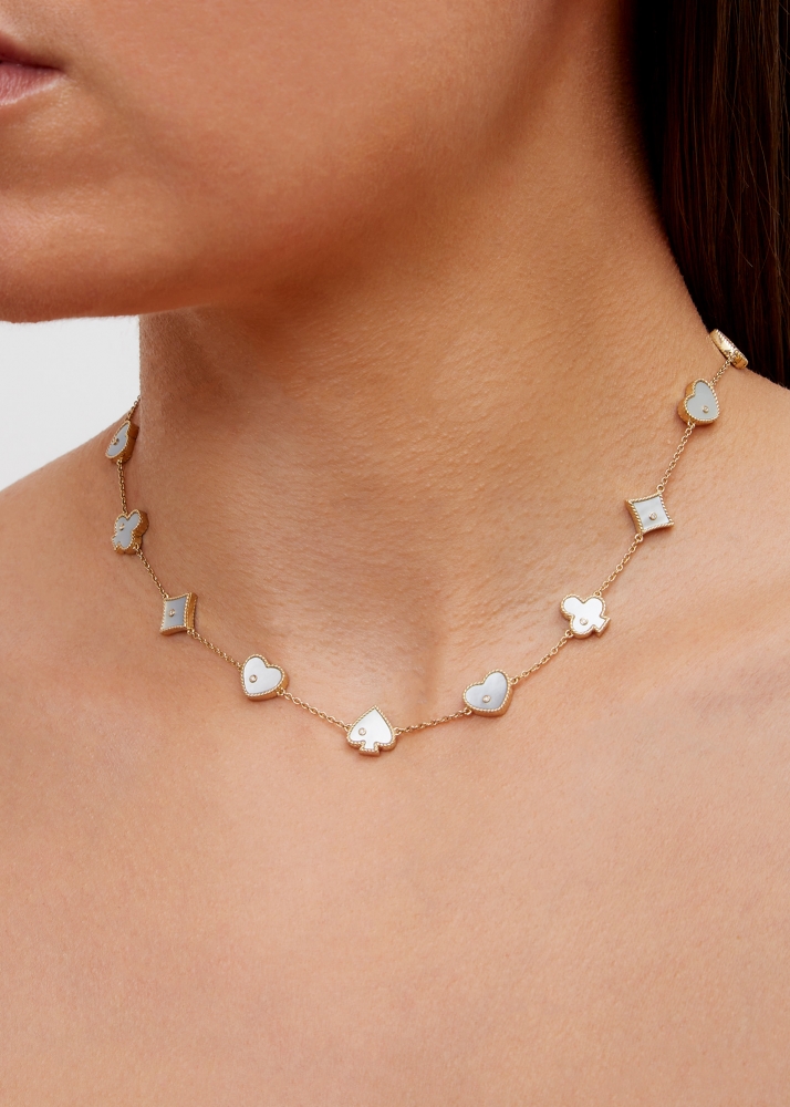 COLLIER CASINO ONYX & NACRE OR JAUNE