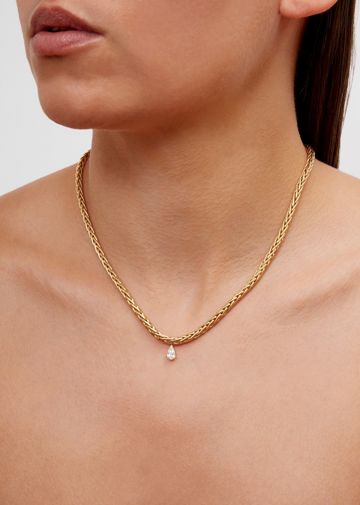 MAXI COLLIER PALMIER FLOTTANT DIAMANT POIRE OR JAUNE