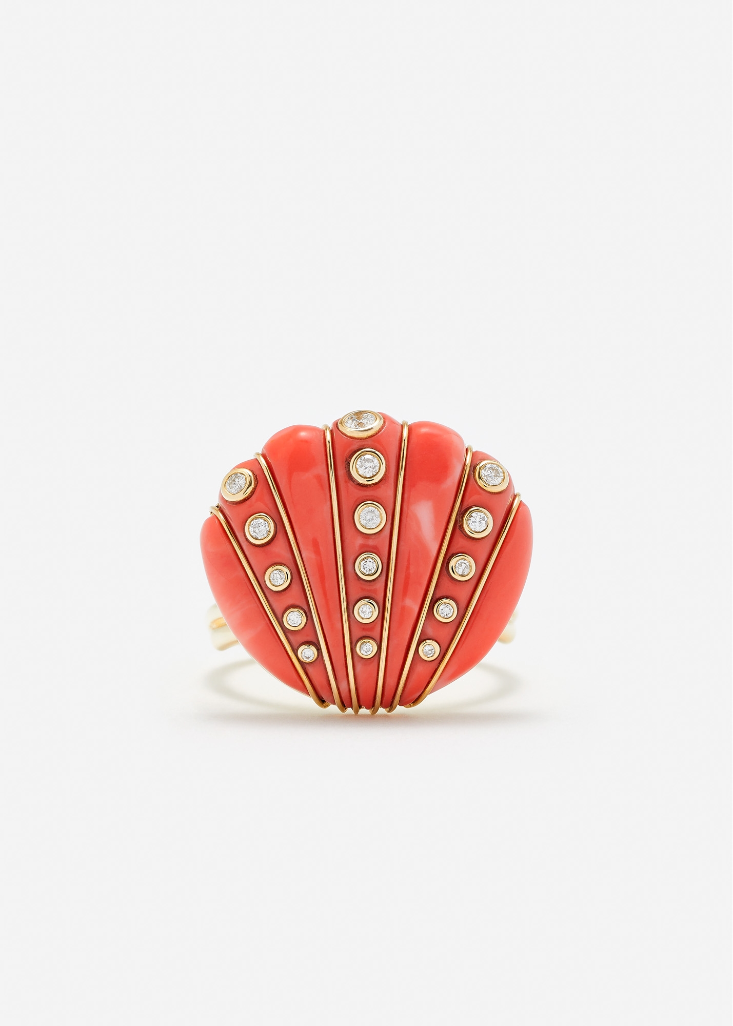 BAGUE COQUILLAGE DIAMANTS CORAIL OR JAUNE