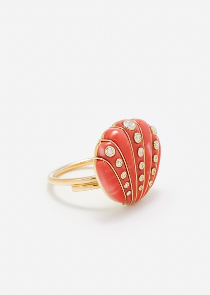 BAGUE COQUILLAGE CORAIL OR JAUNE