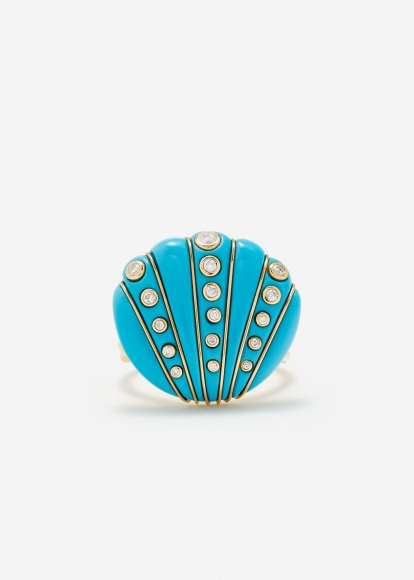 BAGUE COQUILLAGE TURQUOISE OR JAUNE