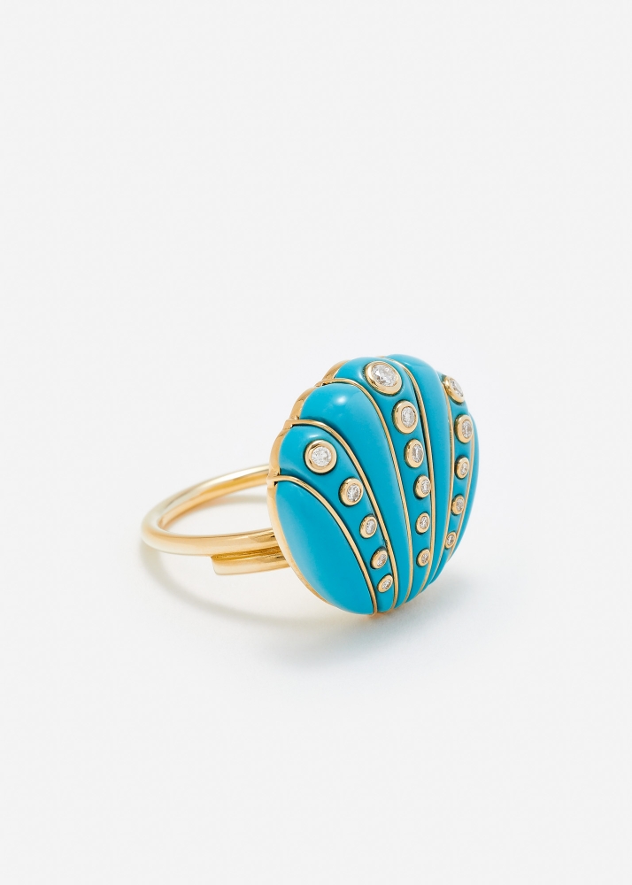 BAGUE COQUILLAGE TURQUOISE OR JAUNE