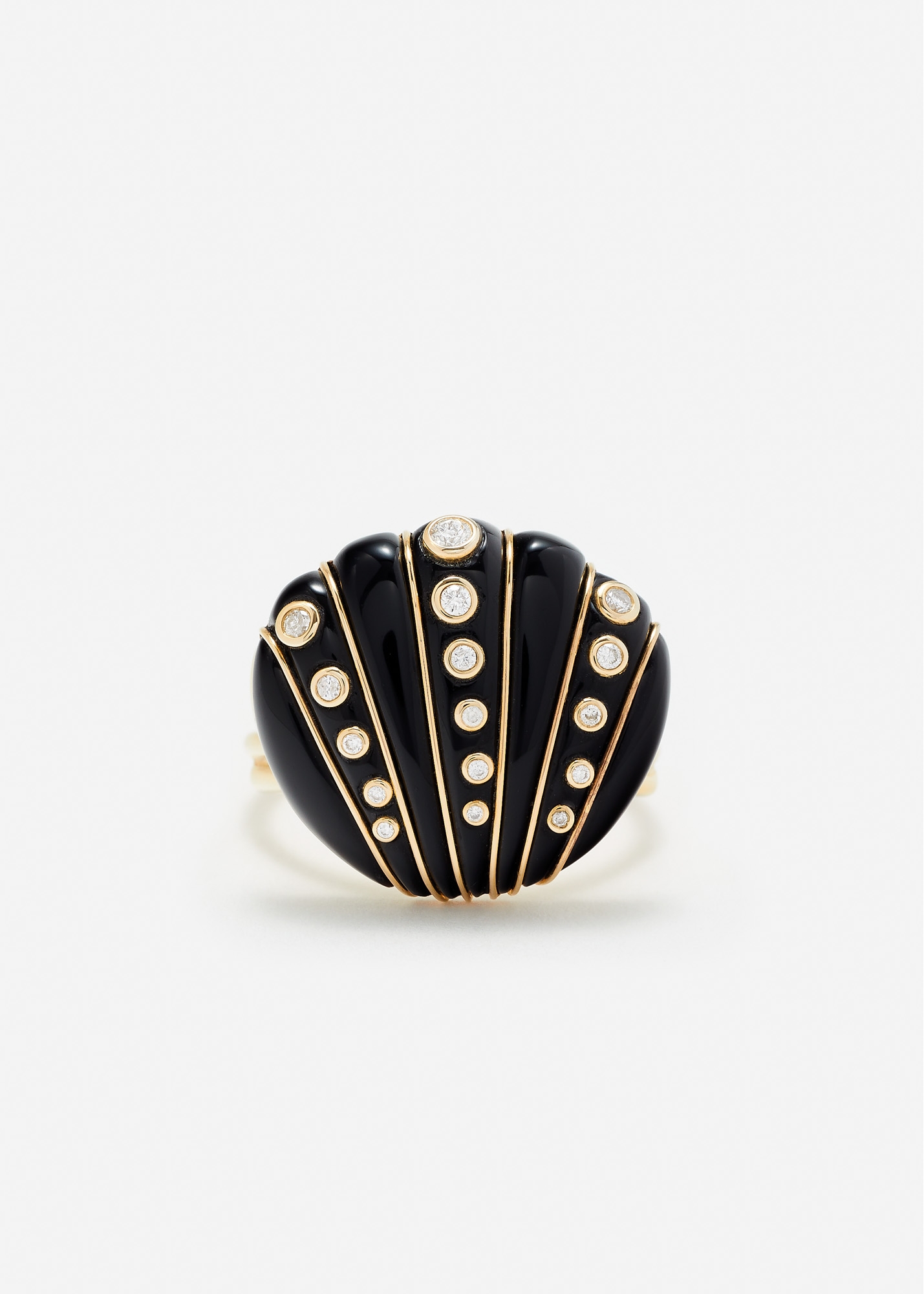 BAGUE COQUILLAGE DIAMANTS ONYX OR JAUNE