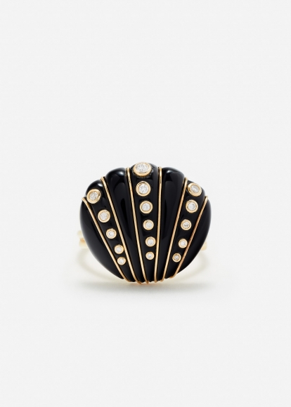 BAGUE COQUILLAGE DIAMANTS ONYX OR JAUNE