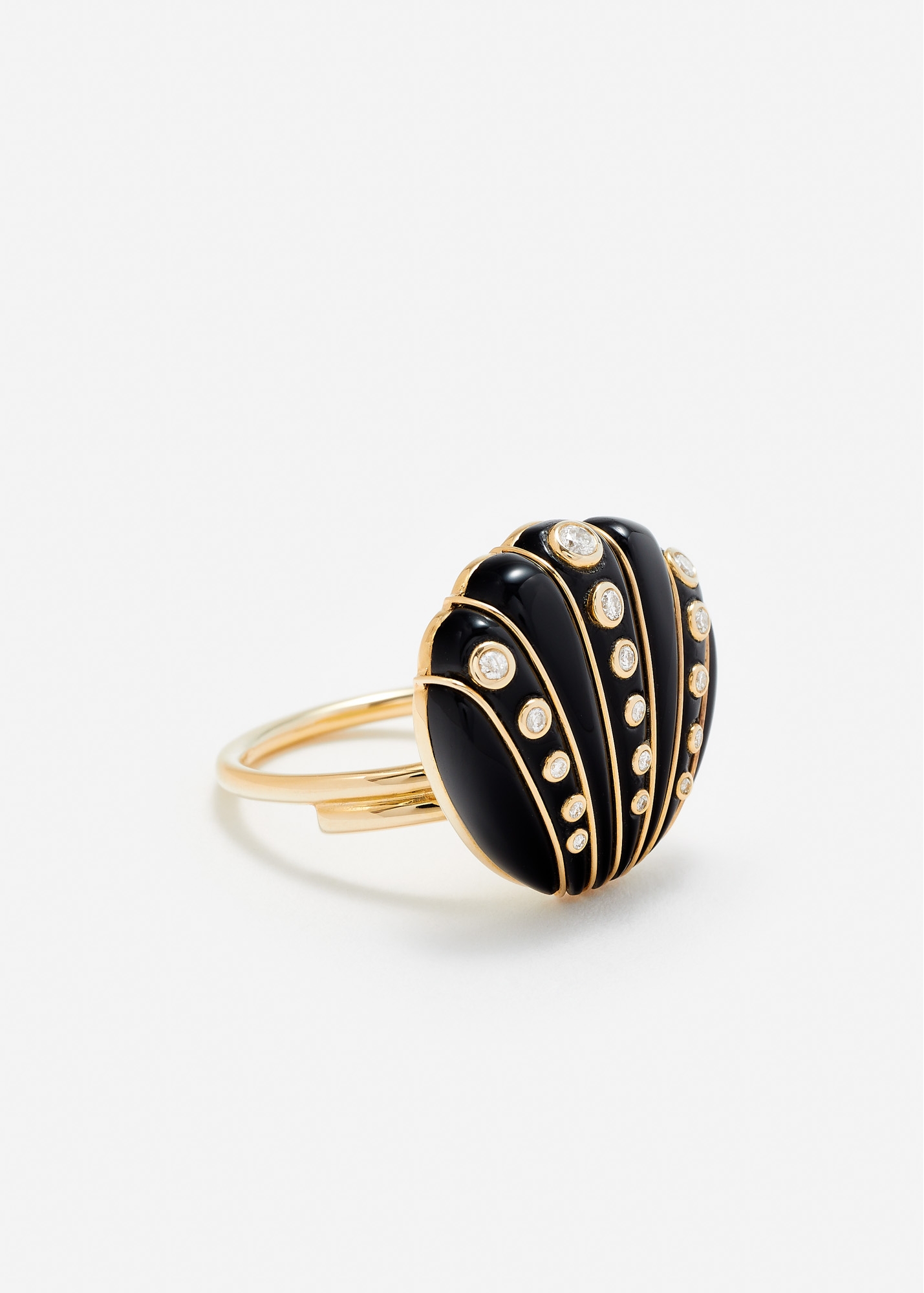 BAGUE COQUILLAGE DIAMANTS ONYX OR JAUNE