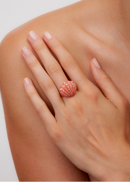 BAGUE COQUILLAGE CORAIL OR JAUNE