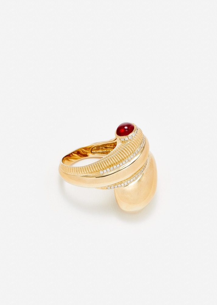 BAGUE COQUILLAGE CABOCHON OR JAUNE