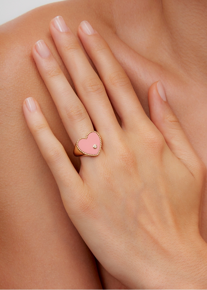 CHEVALIÈRE COEUR ROSE OR JAUNE
