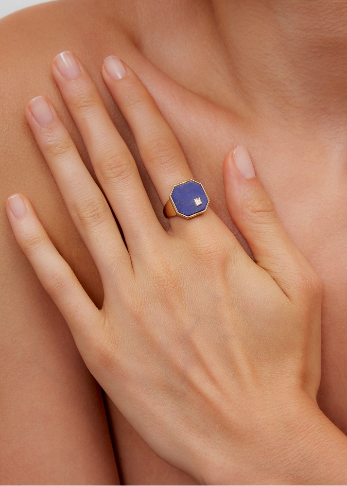 CHEVALIÈRE OCTO LAPIS LAZULI OR JAUNE