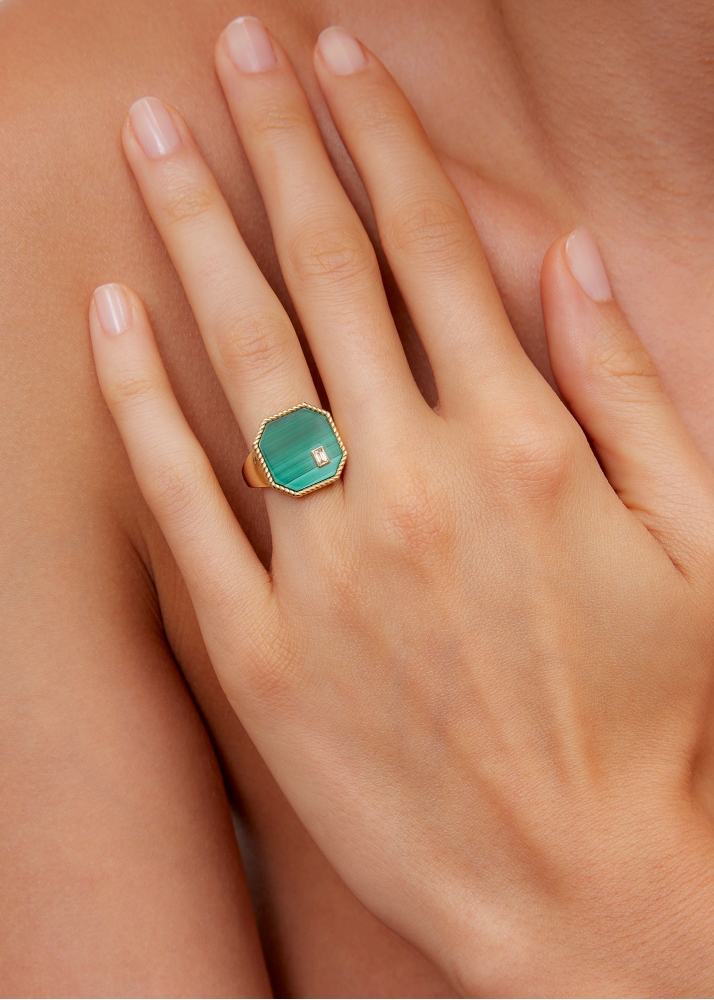 CHEVALIÈRE OCTO MALACHITE OR JAUNE