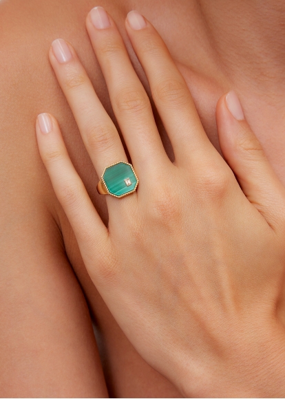 CHEVALIÈRE OCTO MALACHITE OR JAUNE