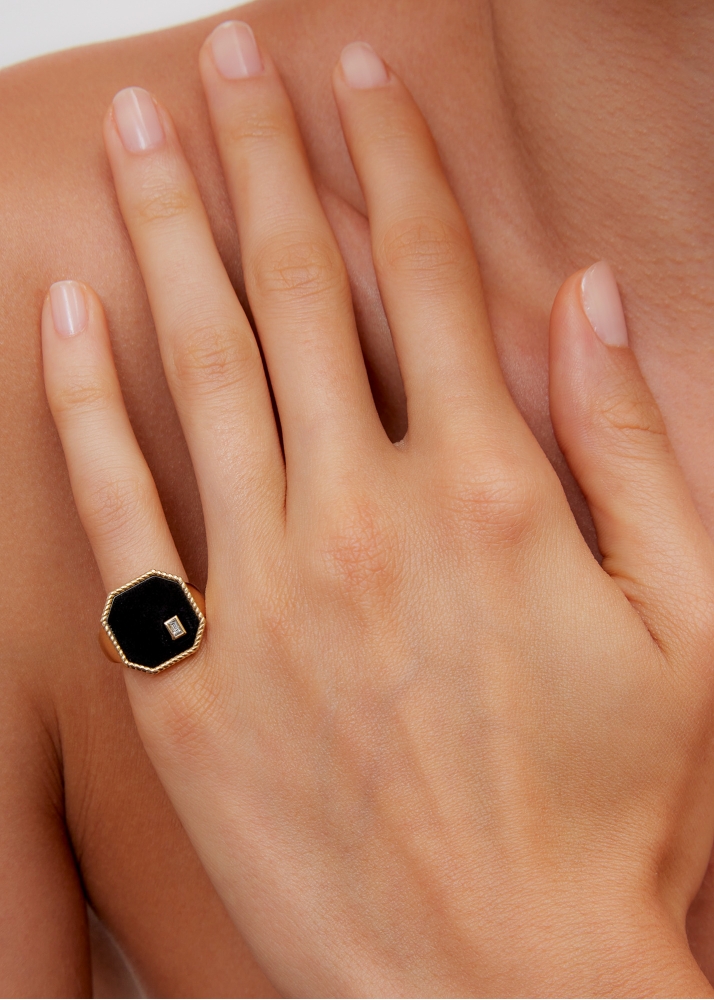 CHEVALIÈRE OCTO ONYX OR JAUNE